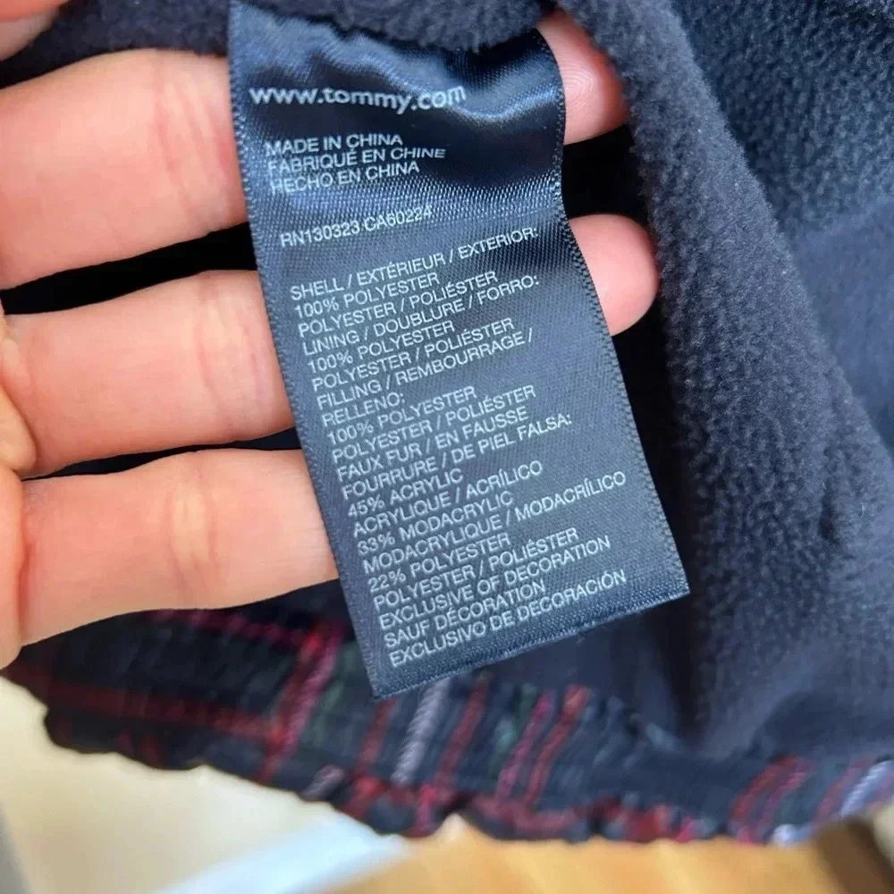 Tommy Hilfiger Girls XL 16 Plaid Puffer Jacket Faux Fur Hood EUC